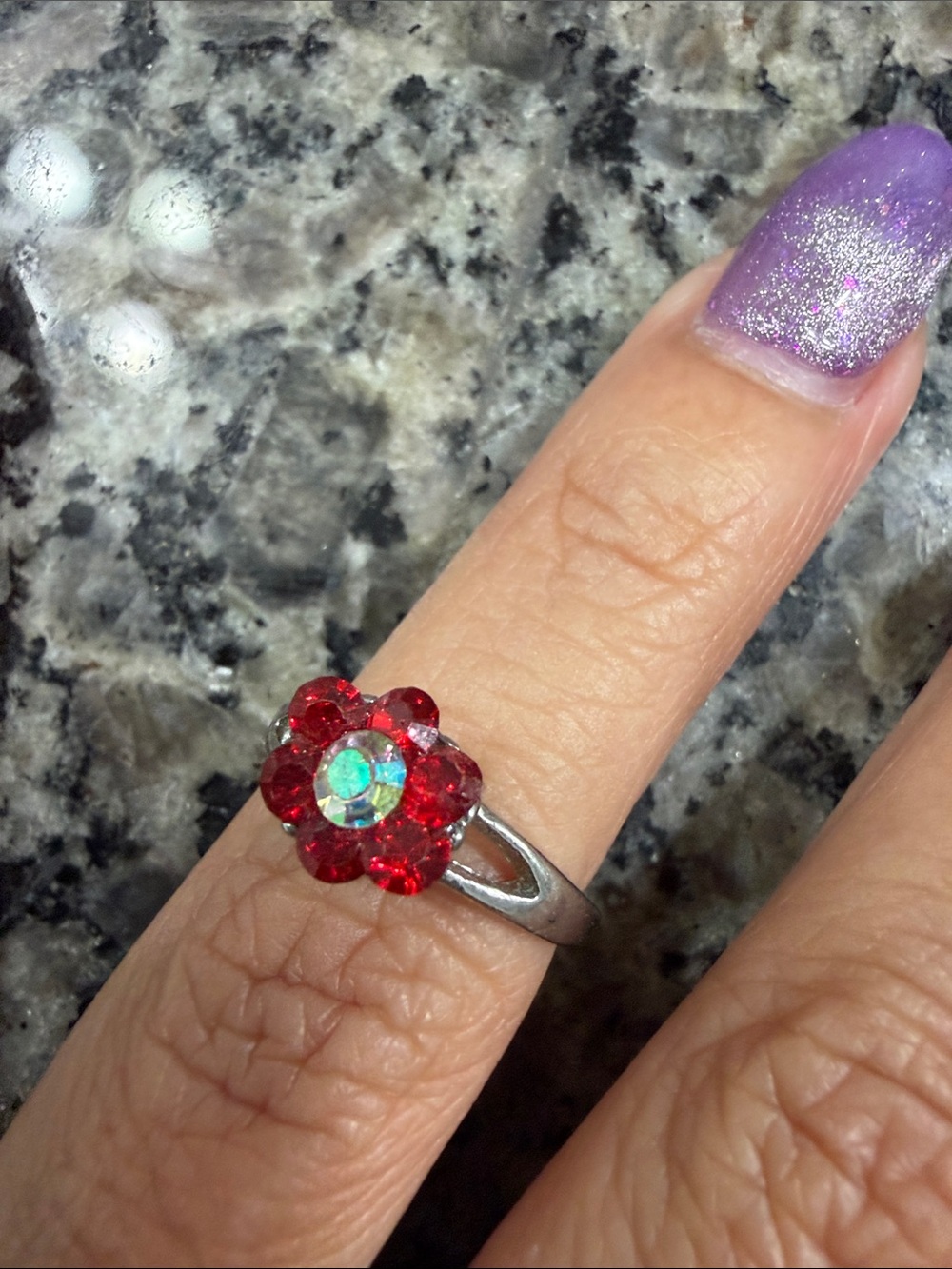 Red Crystal Flower Ring - Women Jewelry size 5.5